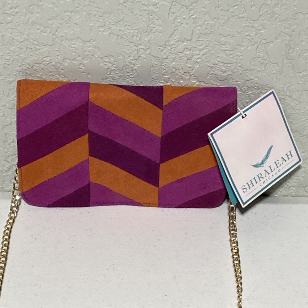 Shiraleah Chicago Charlie Crossbody Magenta Purple Gold Chain Suede Leather NEW